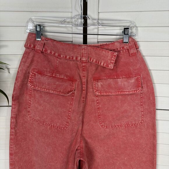ASOS Design Balloon Leg Worker Pant Retro Belted Coral Acid Wash Jeans Size 6 - Picture 6 of 10